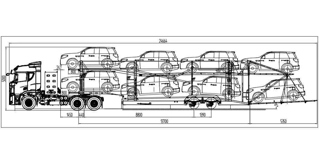 12m center-axle vehicle transport semi-trailer